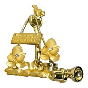 Vintage AJC Plant Manager Garden Scene Light Gold Tone Brooch Gift Plant Lady